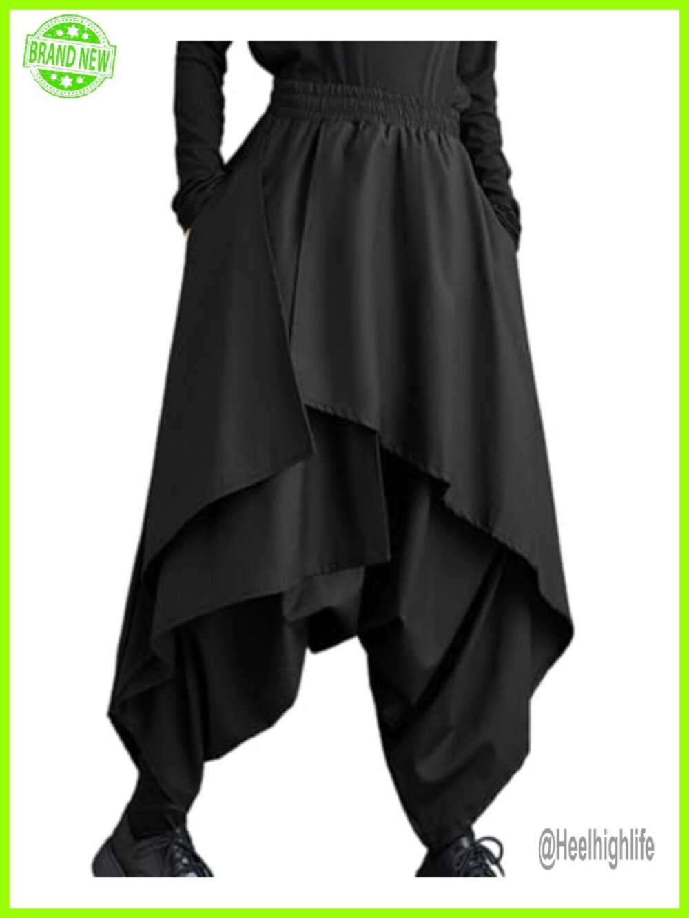 Women's Drop Crotch Harem Skirt Pants Baggy Elastic Waist Wide Leg Pockets